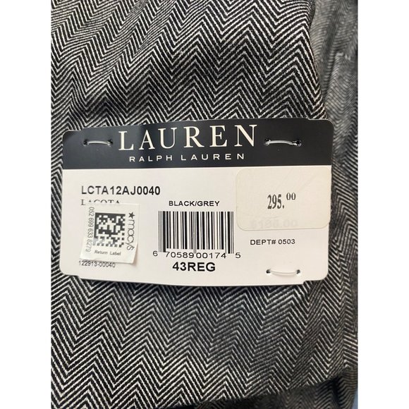 Lauren Ralph Lauren Mens Classic-Fit Herringbone Sport Coat Black/Grey 43Reg New - Picture 3 of 3